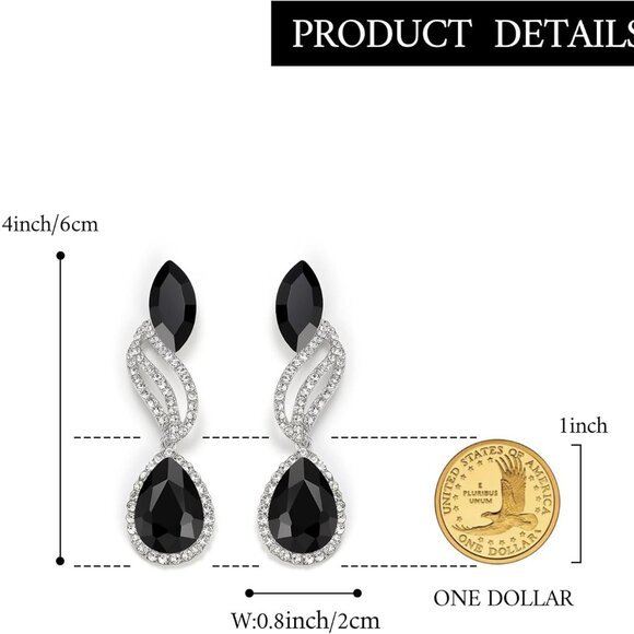 Women’s Crystal Dangle Earrings Bridal Wedding Hollow Leaf Teardrop Jewelry - Picture 5 of 6